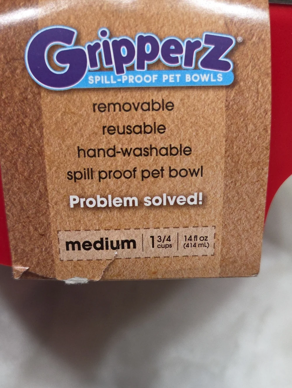 GripperZ Spill Proof Pet Red/Sliver Bowl Size M